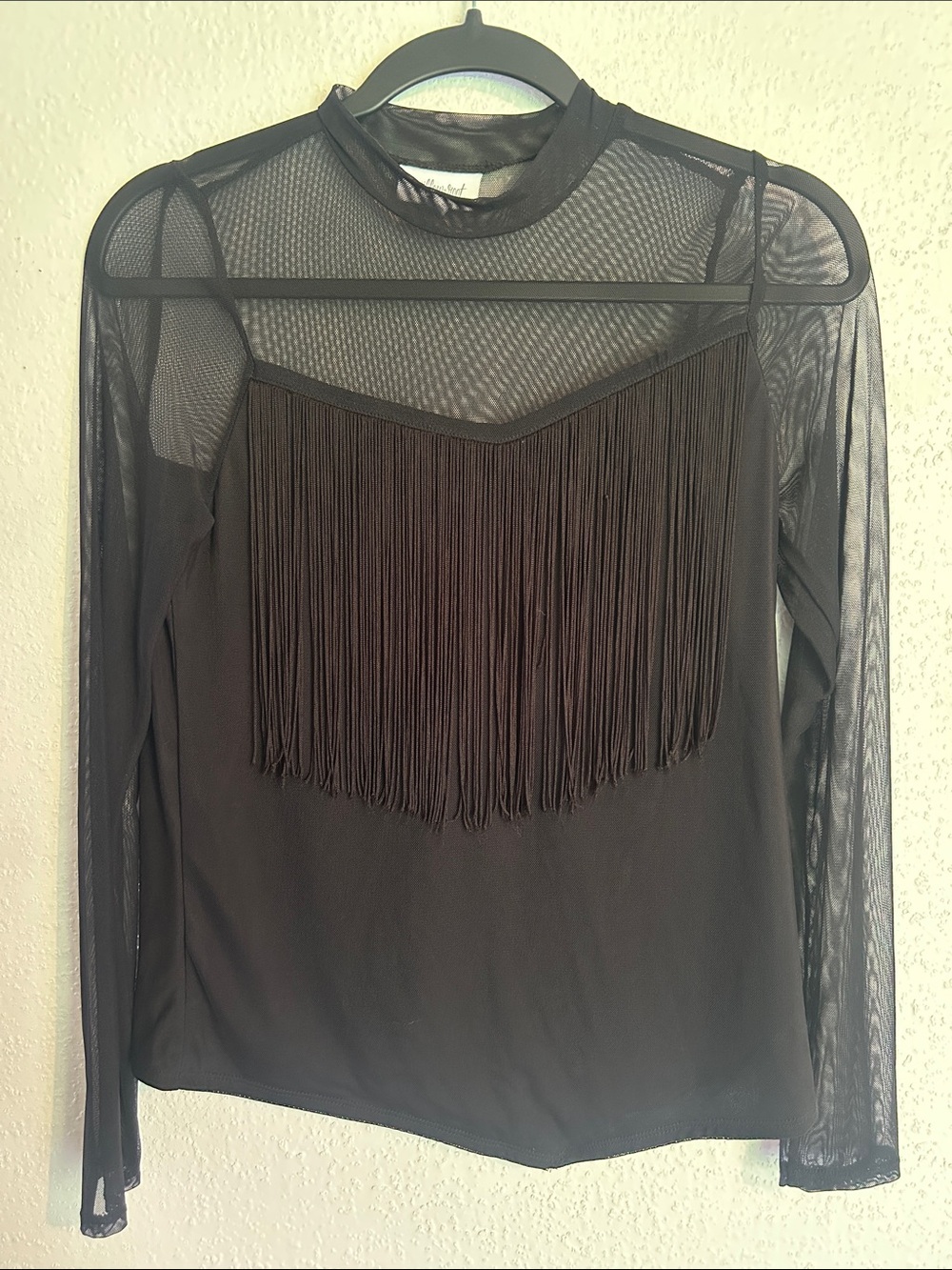 Women’s Black Fringe Mesh Sleeve Top